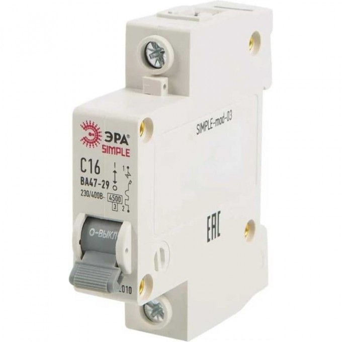 Автоматический выключатель ЭРА SIMPLE-MOD-03 1P 16А C 4,5кА ВА 47-29 B0039220 Автоматический выключатель ЭРА SIMPLE-MOD-03 1P 16А C 4,5кА ВА 47-29 B0039220