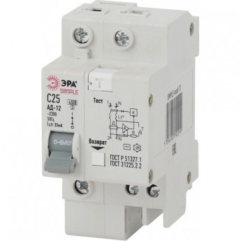 Автоматический выключатель ЭРА SIMPLE-MOD-31 дифференциального тока 1P+N 25А 30мА Автоматический выключатель ЭРА SIMPLE-MOD-31 дифференциального тока 1P+N 25А 30мА