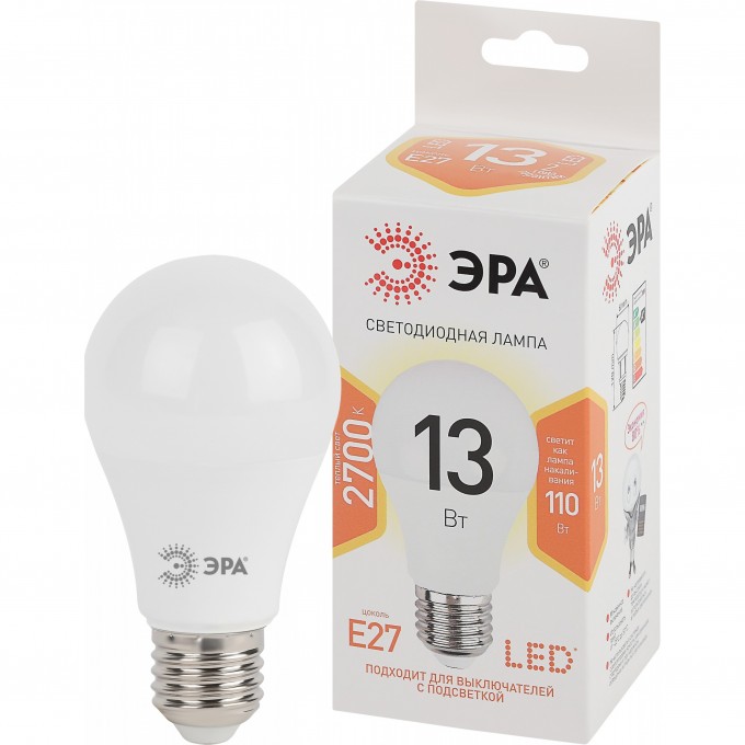 Лампа светодиодная ЭРА A60-13W-827-E27 грушевидная 1040лм Б0020536 B0020536 Лампа светодиодная ЭРА A60-13W-827-E27 грушевидная 1040лм Б0020536 B0020536