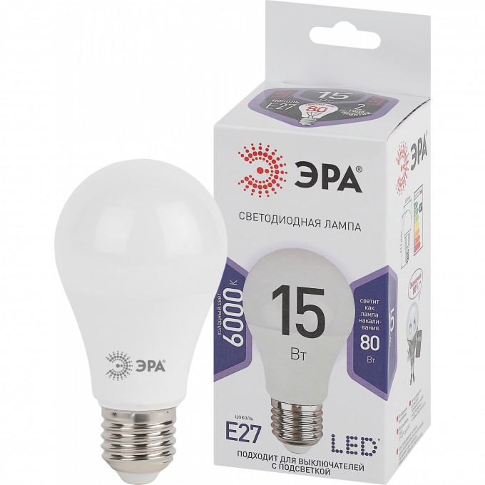 Лампа светодиодная ЭРА A60-15W-860-E27 грушевидная 1200лм Б0031396 B0031396 Лампа светодиодная ЭРА A60-15W-860-E27 грушевидная 1200лм Б0031396 B0031396
