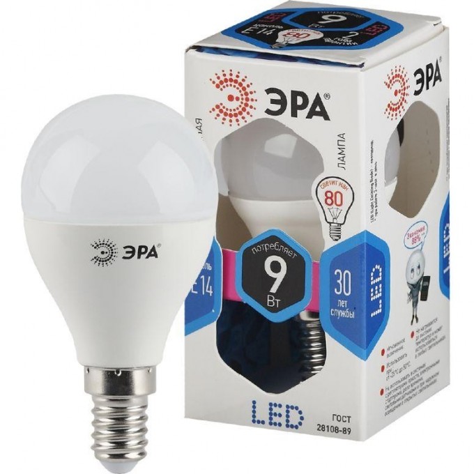 Лампа светодиодная ЭРА Б0029042 P45-9w-840-E14 шар 720лм B0029042 Лампа светодиодная ЭРА Б0029042 P45-9w-840-E14 шар 720лм B0029042