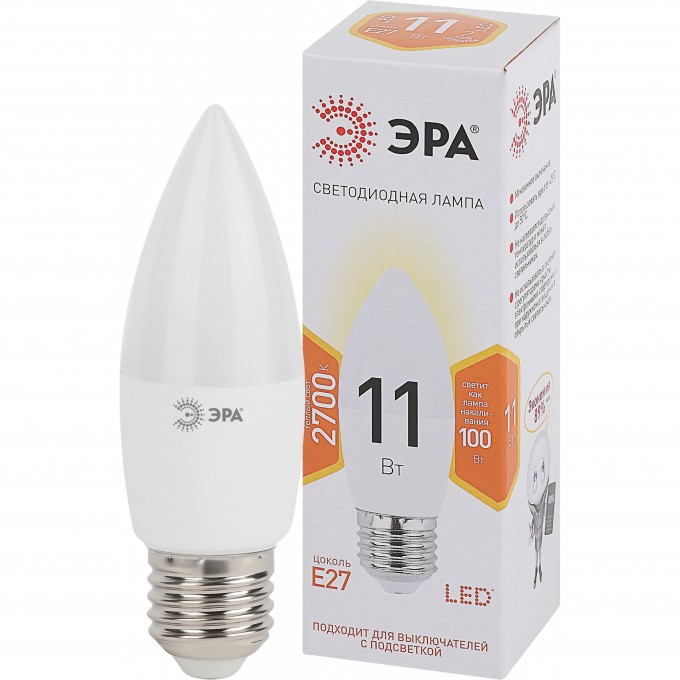 Лампа светодиодная ЭРА B35-11W-827-E27 свеча 880лм Б0032981 B0032981 Лампа светодиодная ЭРА B35-11W-827-E27 свеча 880лм Б0032981 B0032981
