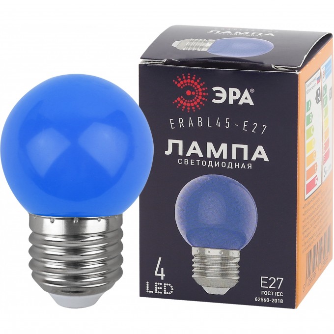 Лампа светодиодная ЭРА ERABL45-E27 P45 1Вт шар синий E27 4SMD для белт-лайт B0049573 Лампа светодиодная ЭРА ERABL45-E27 P45 1Вт шар синий E27 4SMD для белт-лайт B0049573