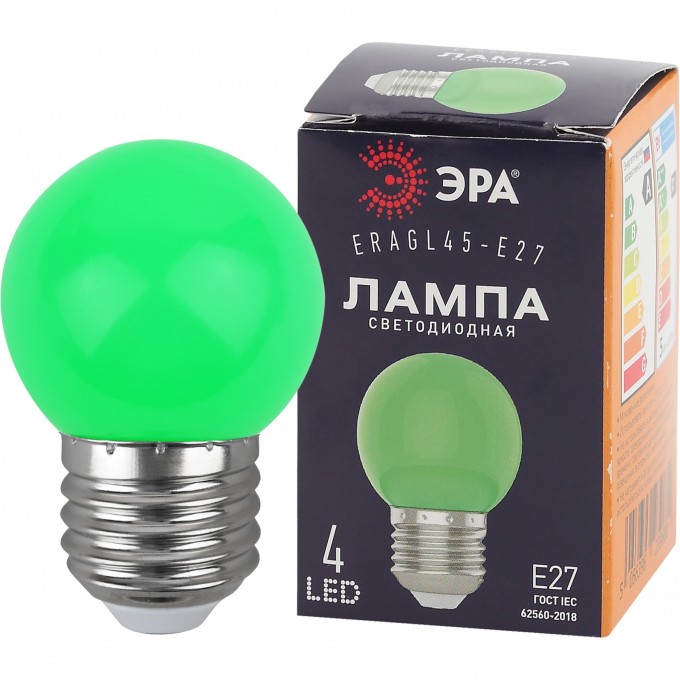 Лампа светодиодная ЭРА ERAGL45-E27 P45 1Вт шар зеленый E27 4SMD для белт-лайт B0049574 Лампа светодиодная ЭРА ERAGL45-E27 P45 1Вт шар зеленый E27 4SMD для белт-лайт B0049574