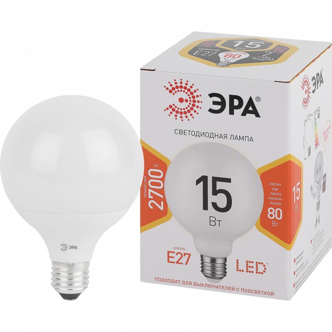 Лампа светодиодная ЭРА LED G90-15W-2700K-E27 G120 15Вт шар E27 тепл. бел. декор. B0049077 Лампа светодиодная ЭРА LED G90-15W-2700K-E27 G120 15Вт шар E27 тепл. бел. декор. B0049077