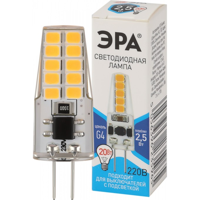 Лампа светодиодная ЭРА LED-JC-2.5W-220V-SLC-840-G4 JC 2.5Вт капсульная 4000К нейтр. бел. G4 220В Б0049092 B0049092 Лампа светодиодная ЭРА LED-JC-2.5W-220V-SLC-840-G4 JC 2.5Вт капсульная 4000К нейтр. бел. G4 220В Б0049092 B0049092