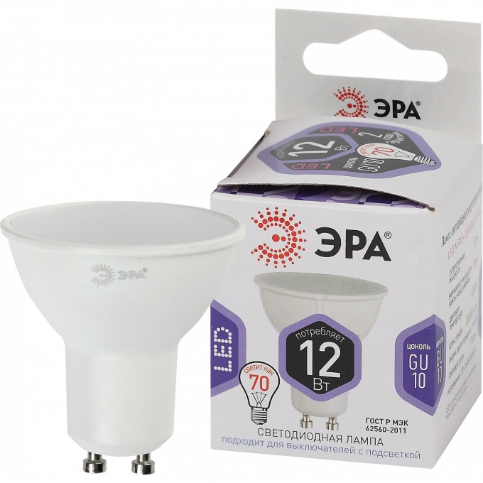 Лампа светодиодная ЭРА LED MR16-12W-860-GU10 MR16 12Вт софит GU10 холод. бел. B0049076 Лампа светодиодная ЭРА LED MR16-12W-860-GU10 MR16 12Вт софит GU10 холод. бел. B0049076