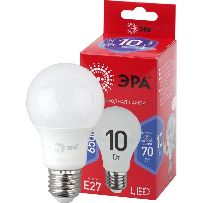 Лампа светодиодная ЭРА RED LINE LED A60-10W-865-E27 R 10Вт A60 груша 6500К холод. бел. E27 Б0045324 B0045324 Лампа светодиодная ЭРА RED LINE LED A60-10W-865-E27 R 10Вт A60 груша 6500К холод. бел. E27 Б0045324 B0045324