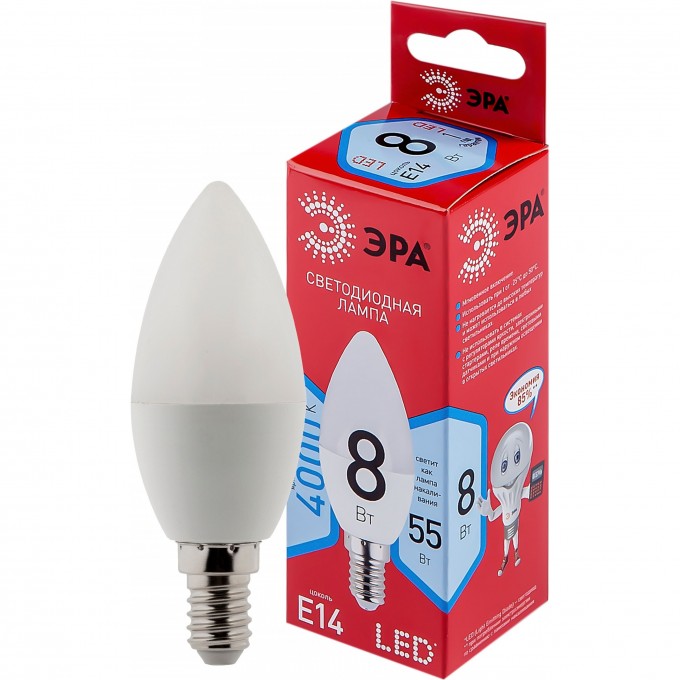 Лампа светодиодная ЭРА RED LINE LED B35-8W-840-E14 R 8Вт B35 свеча 4000К нейтр. бел. E14 Б0050200 B0050200 Лампа светодиодная ЭРА RED LINE LED B35-8W-840-E14 R 8Вт B35 свеча 4000К нейтр. бел. E14 Б0050200 B0050200