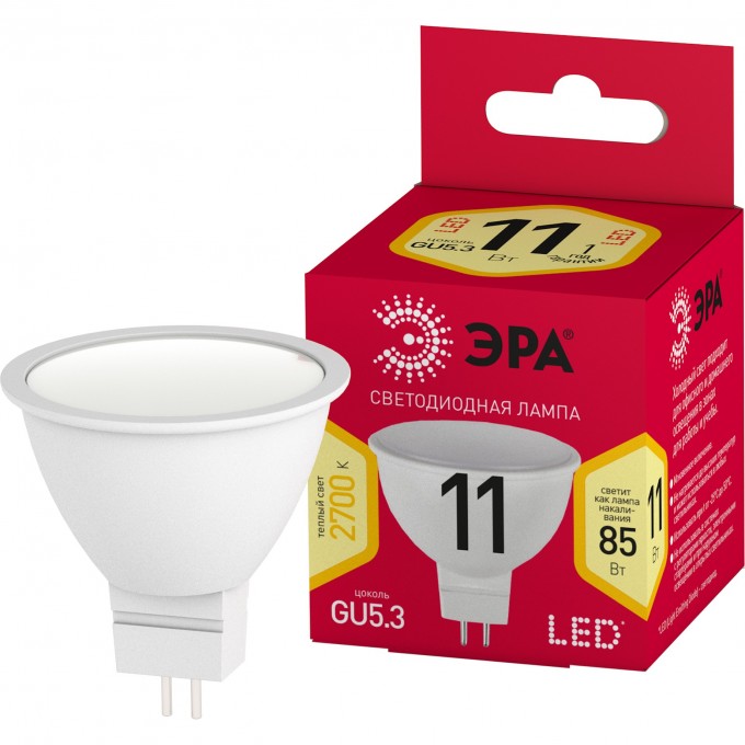Лампа светодиодная ЭРА RED LINE LED MR16-11W-827-GU5.3 R GU5.3 11Вт софит тепл. бел. свет Б0056064 B0056064 Лампа светодиодная ЭРА RED LINE LED MR16-11W-827-GU5.3 R GU5.3 11Вт софит тепл. бел. свет Б0056064 B0056064