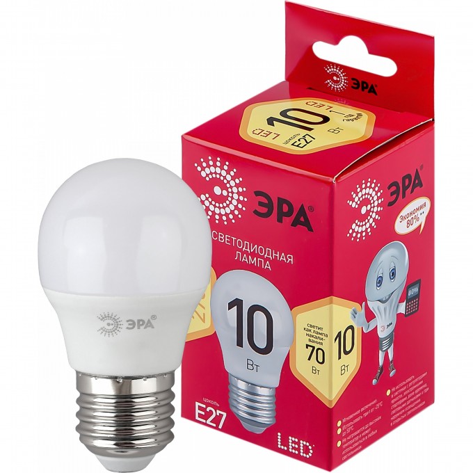 Лампа светодиодная ЭРА RED LINE LED P45-10W-827-E27 R 10Вт P45 шар 2700К тепл. бел. E27 Б0050698 B0050698 Лампа светодиодная ЭРА RED LINE LED P45-10W-827-E27 R 10Вт P45 шар 2700К тепл. бел. E27 Б0050698 B0050698