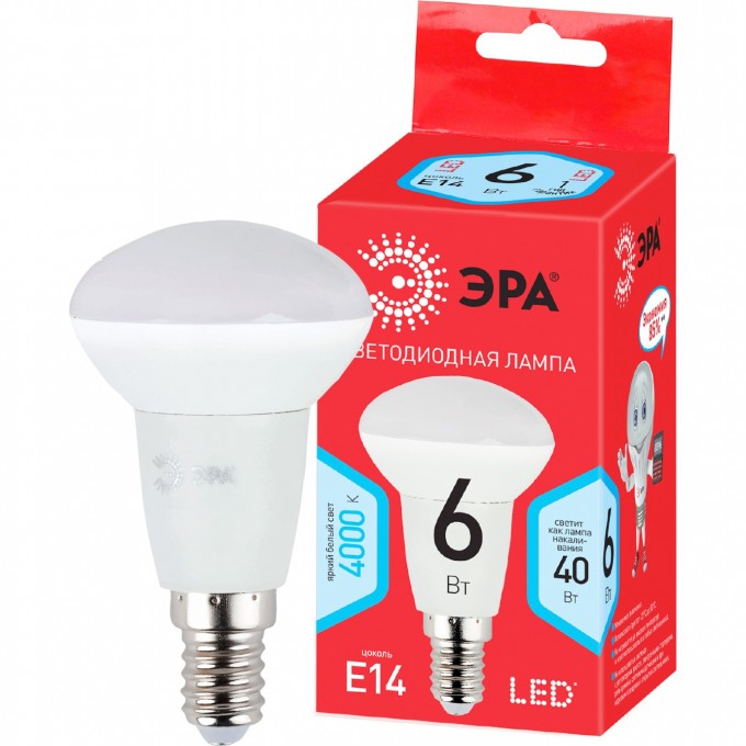 Лампа светодиодная ЭРА RED LINE LED R50-6W-840-E14 R 6Вт R50 рефлектор 4000К нейтр. бел. E14 Б0050700 B0050700 Лампа светодиодная ЭРА RED LINE LED R50-6W-840-E14 R 6Вт R50 рефлектор 4000К нейтр. бел. E14 Б0050700 B0050700