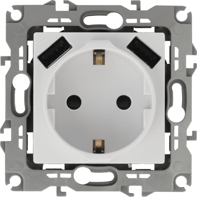 Розетка ЭРА ELEGANCE 14-4109-01 2P+E 16A-250В, шторки с 2xUSB 5В-3А белый B0047867 Розетка ЭРА ELEGANCE 14-4109-01 2P+E 16A-250В, шторки с 2xUSB 5В-3А белый B0047867