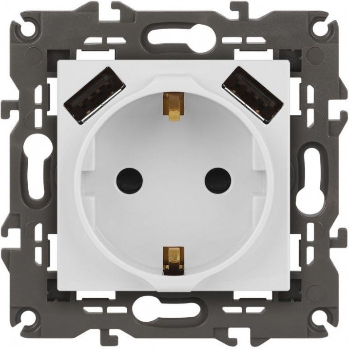 Розетка ЭРА ELEGANCE Б0065773 14-4109-01М 2P+E 16A-250В штор. с 2xUSB 5В-3А матовый белый B0065773