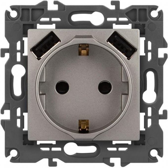 Розетка ЭРА ELEGANCE Б0065775 14-4109-16 2P+E 16A-250В штор. с 2xUSB 5В-3А титан B0065775
