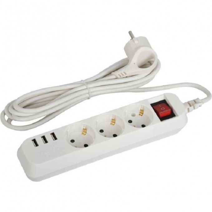 Удлинитель электрический ЭРА U-3es-5m-USB с заземлением с выключателем 3 розетки+ 3xUSBA 5м 10А Б0052902 B0052902 Удлинитель электрический ЭРА U-3es-5m-USB с заземлением с выключателем 3 розетки+ 3xUSBA 5м 10А Б0052902 B0052902