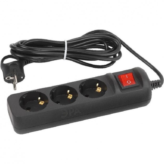 Удлинитель электрический ЭРА UX-3es-5m-B с заземлением с выключателем 3 розетки 5м ПВС 3x0,75мм2 10А черный B0057729 Удлинитель электрический ЭРА UX-3es-5m-B с заземлением с выключателем 3 розетки 5м ПВС 3x0,75мм2 10А черный B0057729