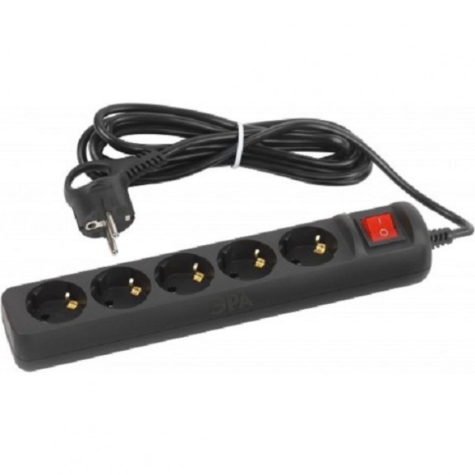 Удлинитель электрический ЭРА UX-5es-3m-B с заземлением с выключателем 5 розеток 3 м ПВС 3x0,75мм2 10А черный B0057731 Удлинитель электрический ЭРА UX-5es-3m-B с заземлением с выключателем 5 розеток 3 м ПВС 3x0,75мм2 10А черный B0057731