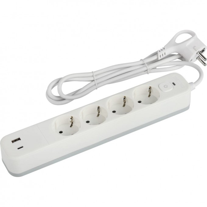 Удлинитель с сетевым фильтром ЭРА Б0059573 4х3м с заземлением 10А USF-4es-3m-2xUSBAC-W +2xUSBA+C 3.1A с выключателем с базовой защитой B0059573 Удлинитель с сетевым фильтром ЭРА Б0059573 4х3м с заземлением 10А USF-4es-3m-2xUSBAC-W +2xUSBA+C 3.1A с выключателем с базовой защитой B0059573