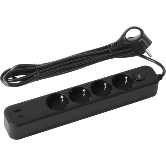 Удлинитель с сетевым фильтром ЭРА Б0059574 4х3м с заземлением 10А USF-4es-3m-2xUSBAC-B +2xUSBA+C 3.1A с выключателем с базовой защитой B0059574 Удлинитель с сетевым фильтром ЭРА Б0059574 4х3м с заземлением 10А USF-4es-3m-2xUSBAC-B +2xUSBA+C 3.1A с выключателем с базовой защитой B0059574