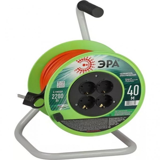 Удлинитель силовой ЭРА Б0056100 RP-4e-3х1.0-40m на пластиковой катушке с заземлением 4 розетки 40м ПВС 3х1мм2 B0056100 Удлинитель силовой ЭРА Б0056100 RP-4e-3х1.0-40m на пластиковой катушке с заземлением 4 розетки 40м ПВС 3х1мм2 B0056100