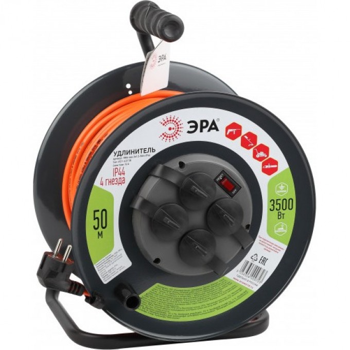 Удлинитель силовой ЭРА RMX-4ES-3x1,5-50M-IP44 на металлической катушке c заземлением 4 розетки 50м ПВС 3х1.5мм2 B0046852 Удлинитель силовой ЭРА RMX-4ES-3x1,5-50M-IP44 на металлической катушке c заземлением 4 розетки 50м ПВС 3х1.5мм2 B0046852