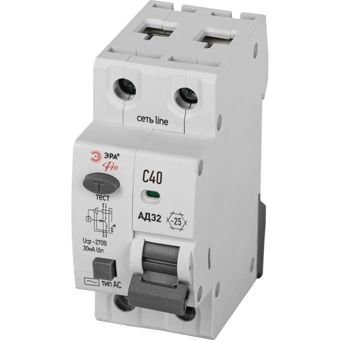 Выключатель автоматический дифференциального тока ЭРА PRO 1P+N C40 30мА тип АC защита 230В АВДТ 4.5кА B0057354 Выключатель автоматический дифференциального тока ЭРА PRO 1P+N C40 30мА тип АC защита 230В АВДТ 4.5кА B0057354