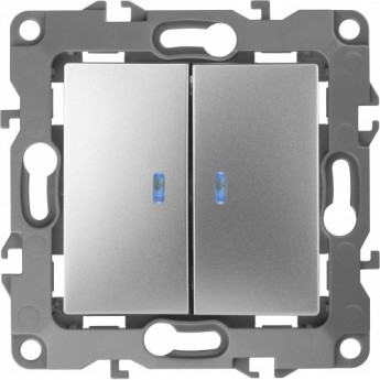 Выключатель ЭРА 12 двойной с подсветкой 10АХ-250В IP20 алюминий Выключатель ЭРА 12 двойной с подсветкой 10АХ-250В IP20 алюминий